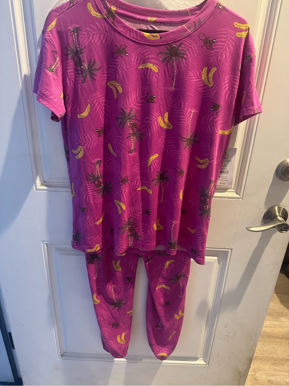 Joyspun, Women's Tropical Palm & Banana Print Tee - Pink pajamas 2 piece set